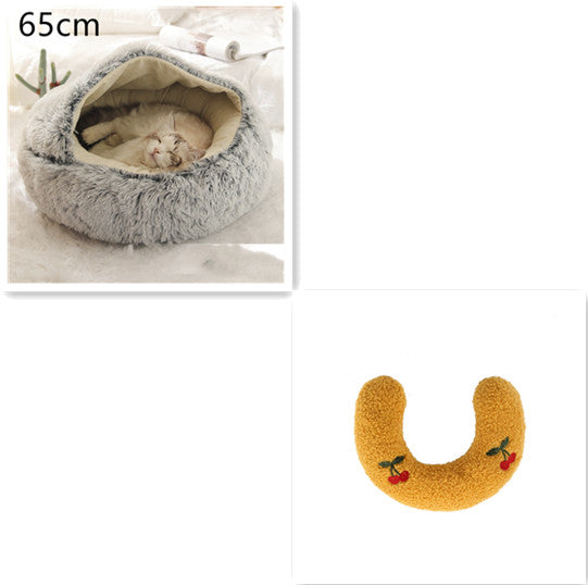 2-In-1 Round Plush Pet Bed Warm Soft Comfortable House