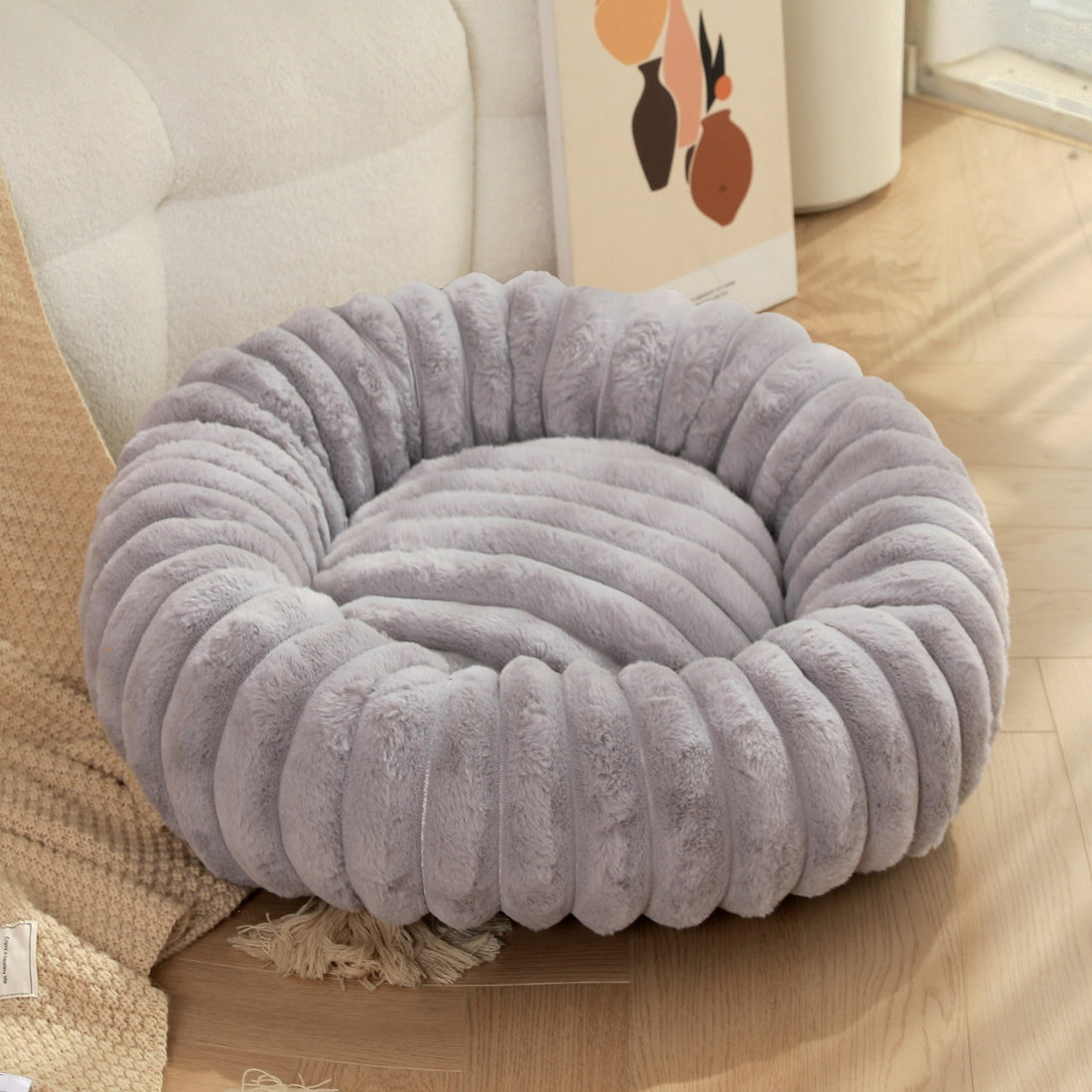 High Weight Plush Pet Bed Round Long Hair Warm Winter Nest