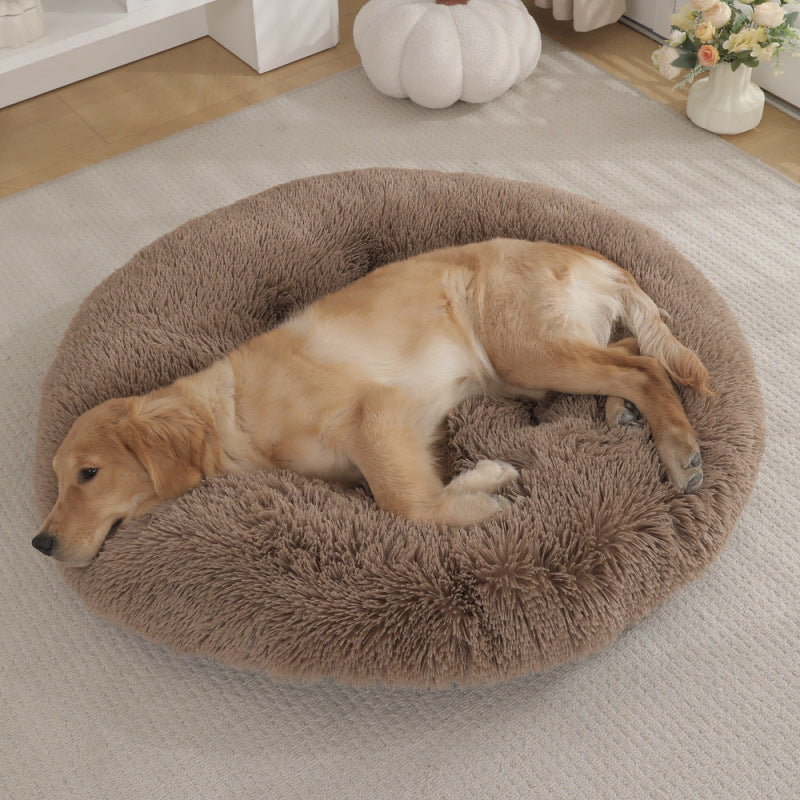 Round Plush Pet Bed Warm Comfortable Sleep Mat