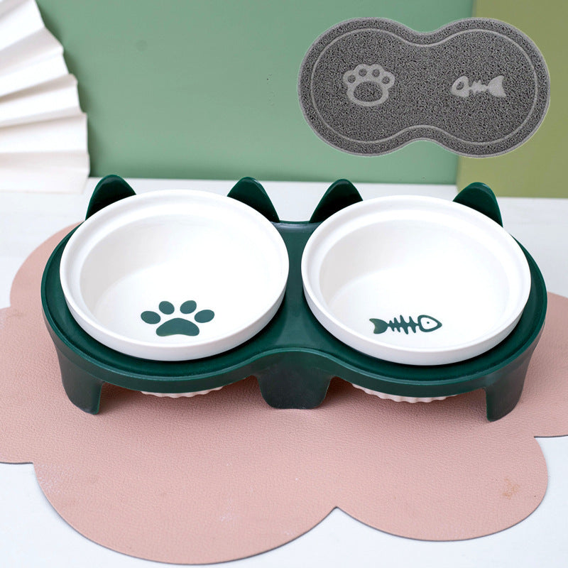 Ceramic Double Pet Bowl Elevated Water And Food Feeding Dish