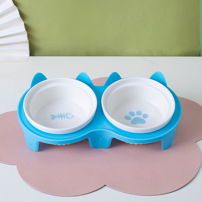 Ceramic Double Pet Bowl Elevated Water And Food Feeding Dish