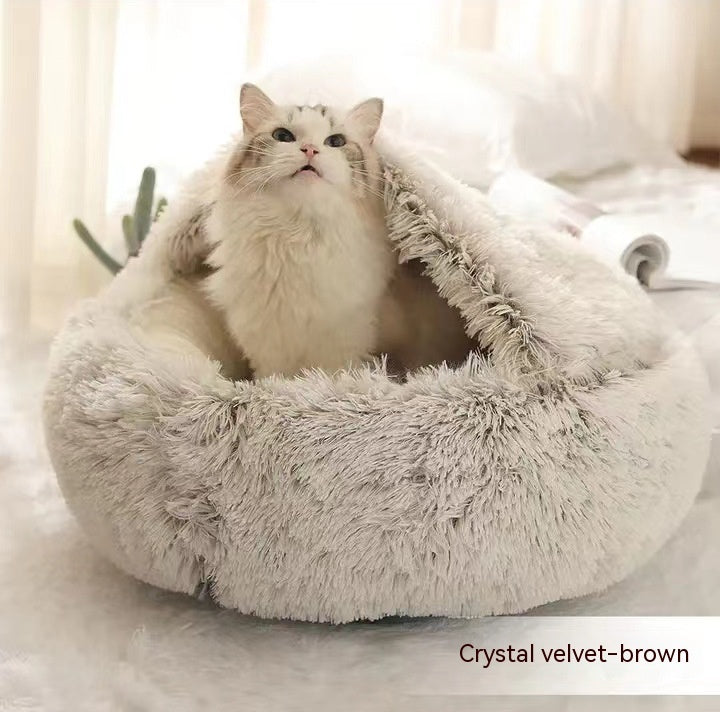 2-In-1 Round Plush Pet Bed Warm Soft Comfortable House