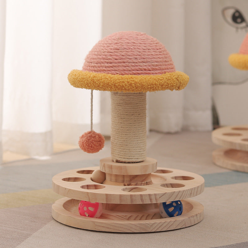 Solid Wood Pet Toy Turntable With Sisal Claw Grinder