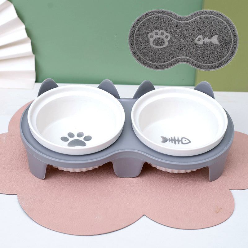 Ceramic Double Pet Bowl Elevated Water And Food Feeding Dish