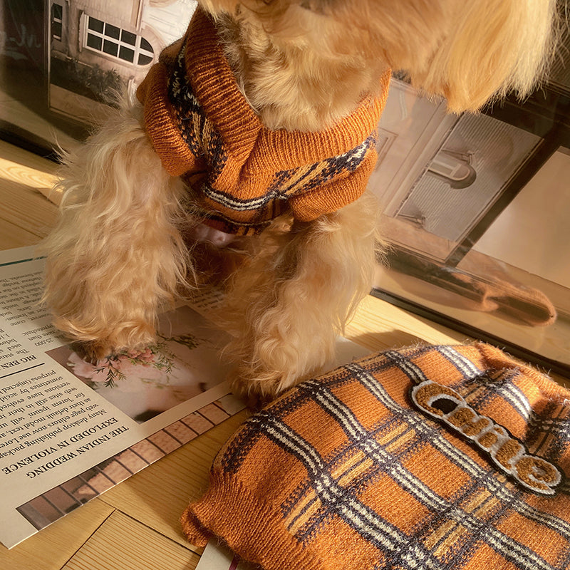 Vintage Plaid Pet Sweater Clothing Warm Stylish Everyday Wear