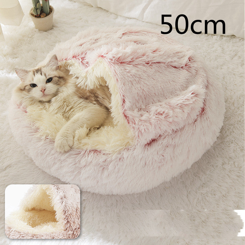 2-In-1 Round Plush Pet Bed Warm Soft Comfortable House