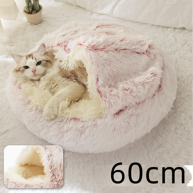 2-In-1 Round Plush Pet Bed Warm Soft Comfortable House