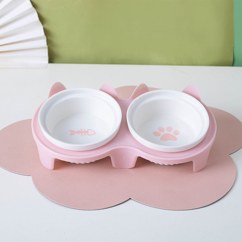 Ceramic Double Pet Bowl Elevated Water And Food Feeding Dish