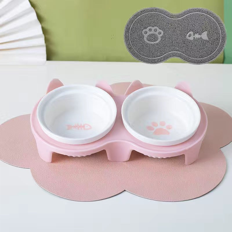 Ceramic Double Pet Bowl Elevated Water And Food Feeding Dish