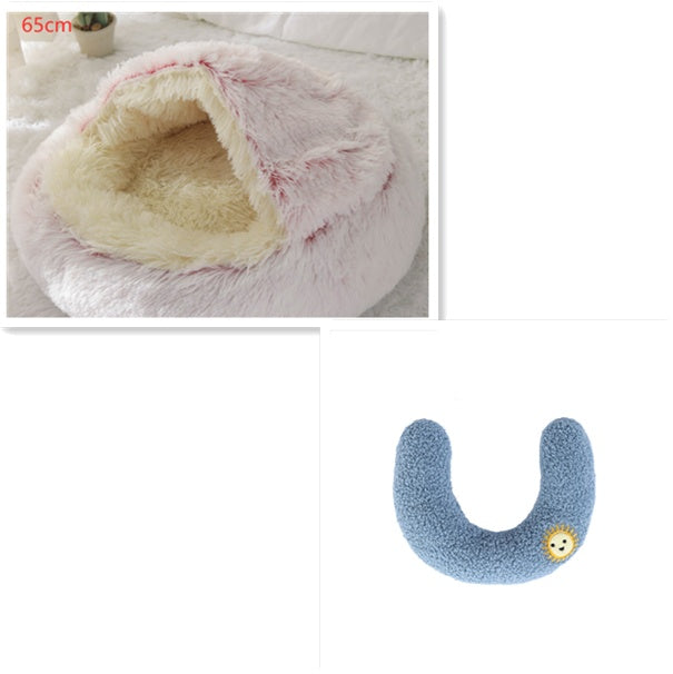 2-In-1 Round Plush Pet Bed Warm Soft Comfortable House
