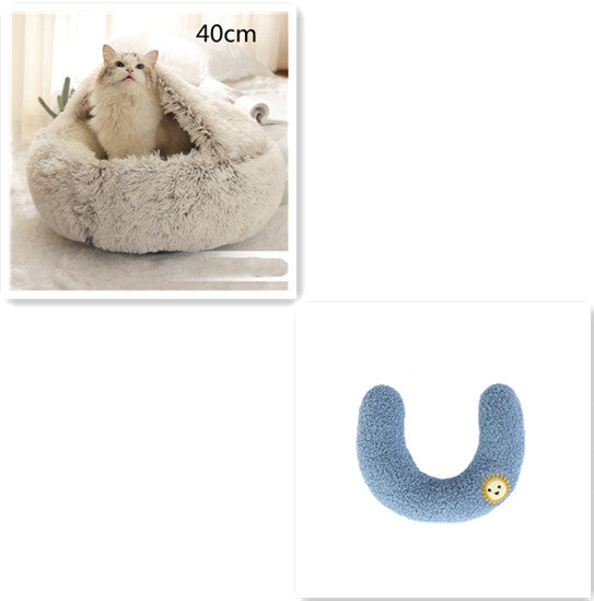 2-In-1 Round Plush Pet Bed Warm Soft Comfortable House