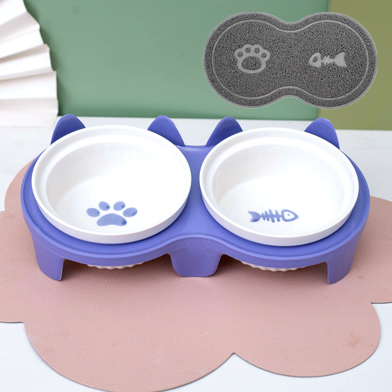 Ceramic Double Pet Bowl Elevated Water And Food Feeding Dish