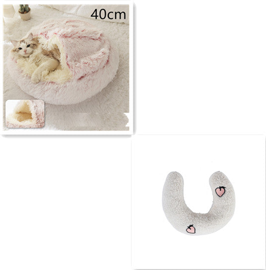 2-In-1 Round Plush Pet Bed Warm Soft Comfortable House
