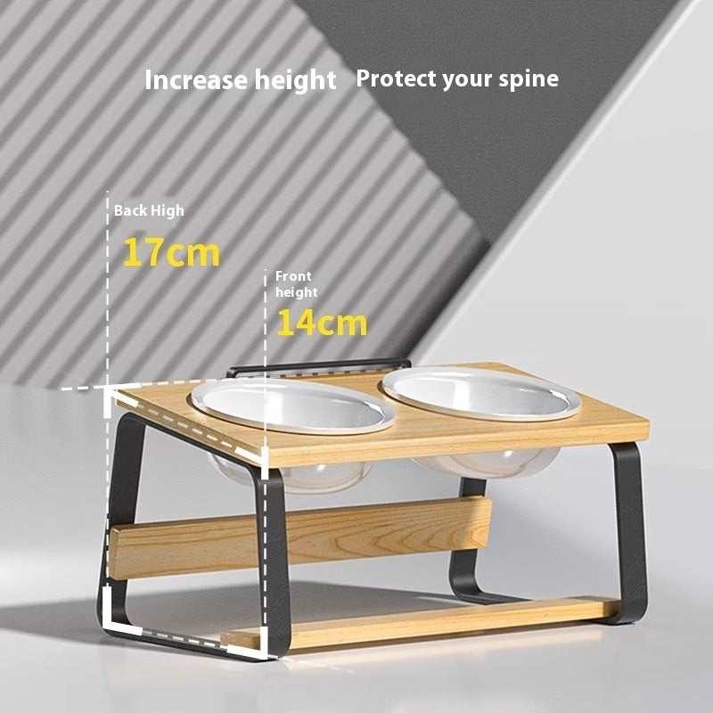 Ceramic Double Pet Feeding Bowl With Elevated Neck Support Design