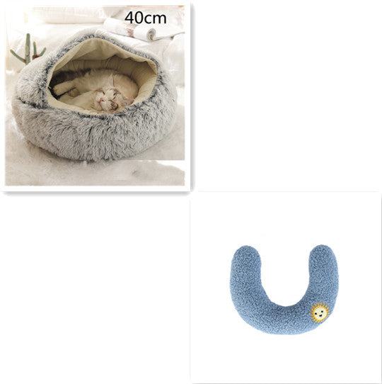 2-In-1 Round Plush Pet Bed Warm Soft Comfortable House