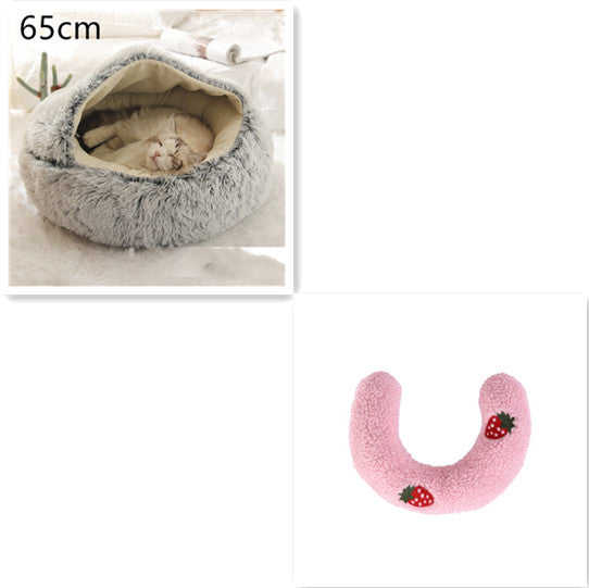 2-In-1 Round Plush Pet Bed Warm Soft Comfortable House