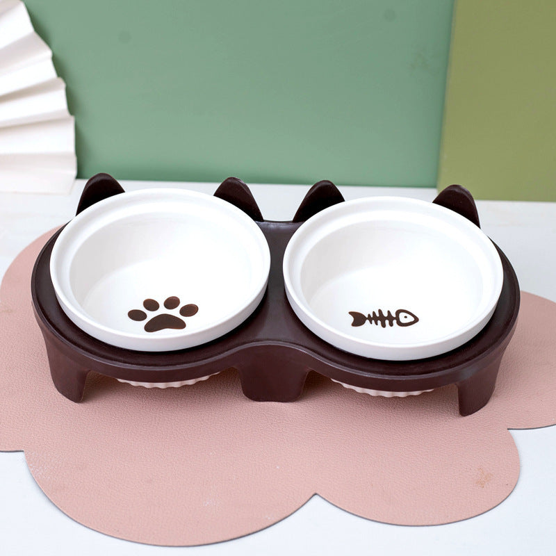 Ceramic Double Pet Bowl Elevated Water And Food Feeding Dish