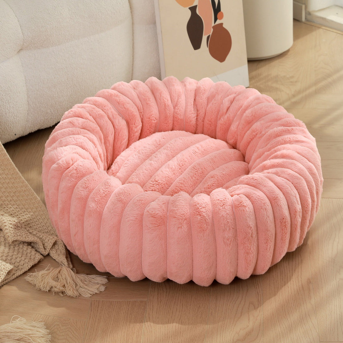 High Weight Plush Pet Bed Round Long Hair Warm Winter Nest