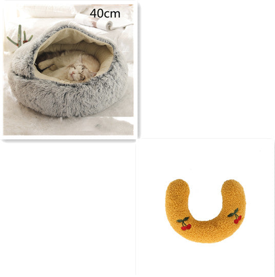 2-In-1 Round Plush Pet Bed Warm Soft Comfortable House