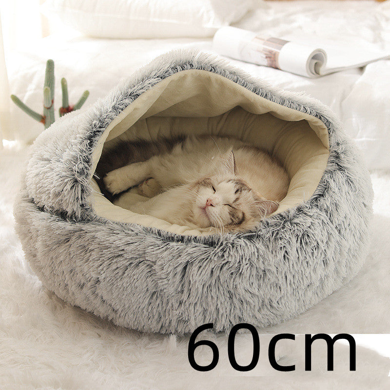 2-In-1 Round Plush Pet Bed Warm Soft Comfortable House