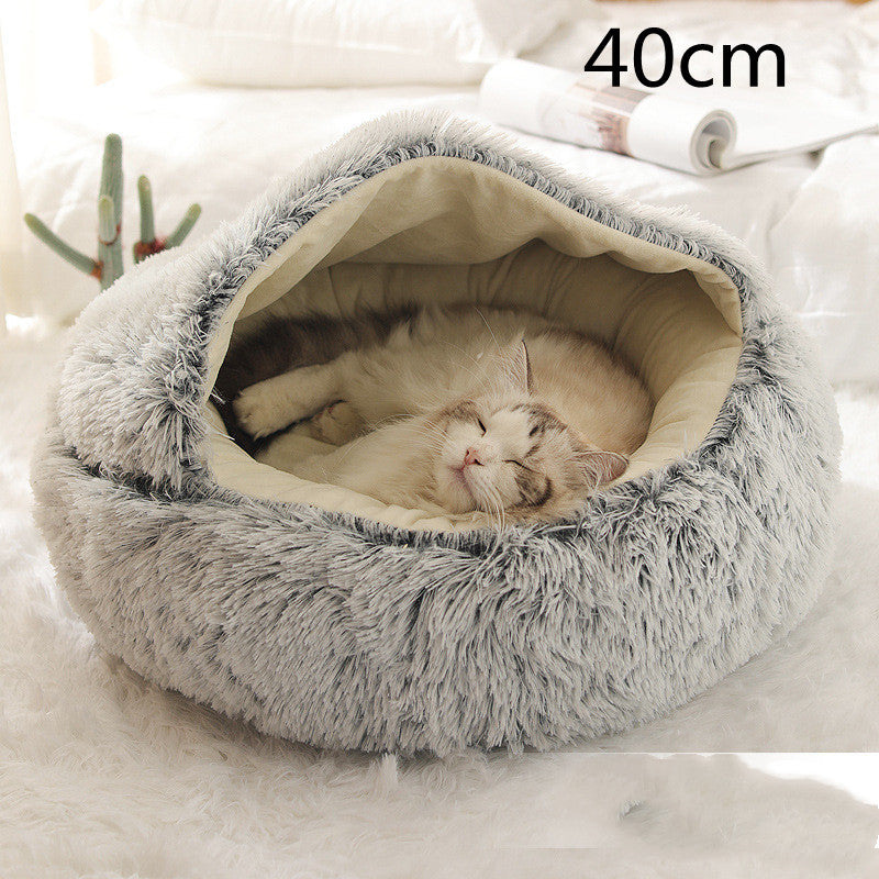 2-In-1 Round Plush Pet Bed Warm Soft Comfortable House