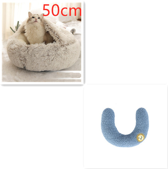 2-In-1 Round Plush Pet Bed Warm Soft Comfortable House