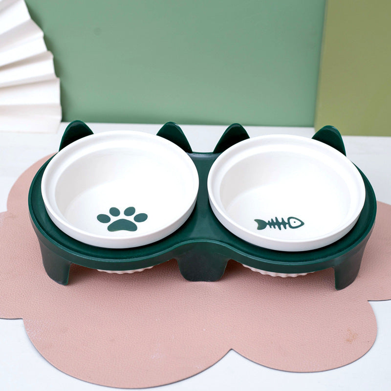 Ceramic Double Pet Bowl Elevated Water And Food Feeding Dish