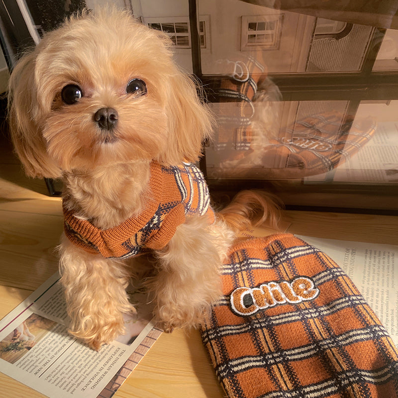 Vintage Plaid Pet Sweater Clothing Warm Stylish Everyday Wear