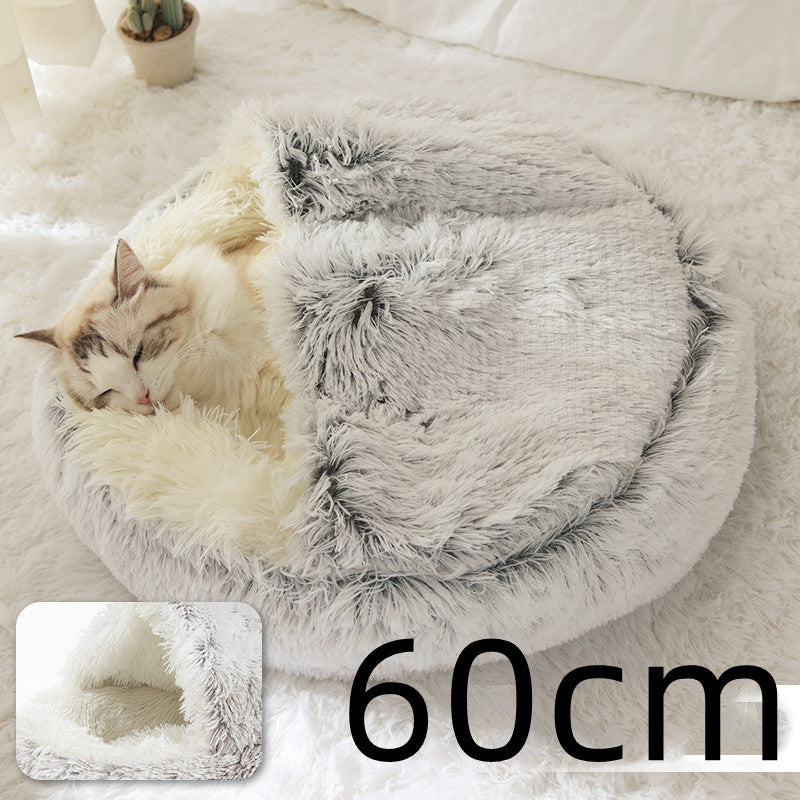 2-In-1 Round Plush Pet Bed Warm Soft Comfortable House