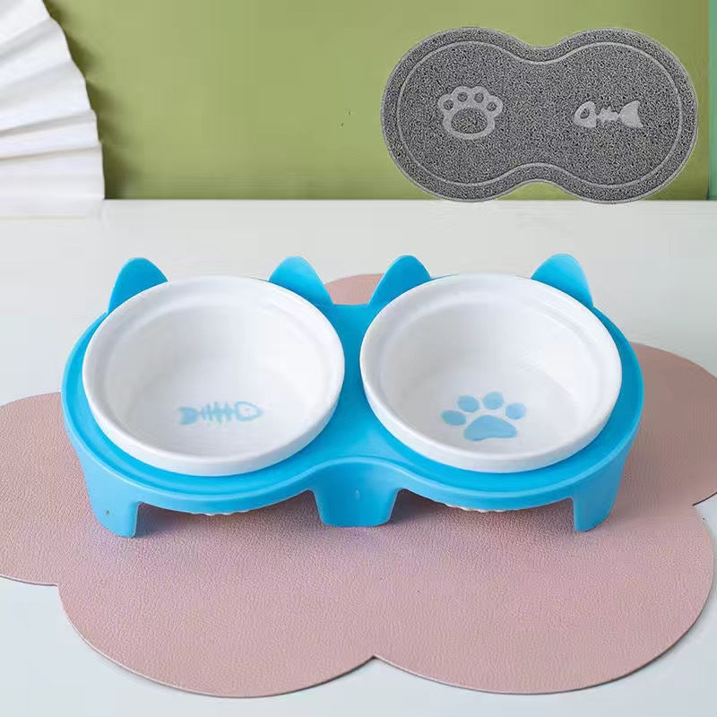 Ceramic Double Pet Bowl Elevated Water And Food Feeding Dish