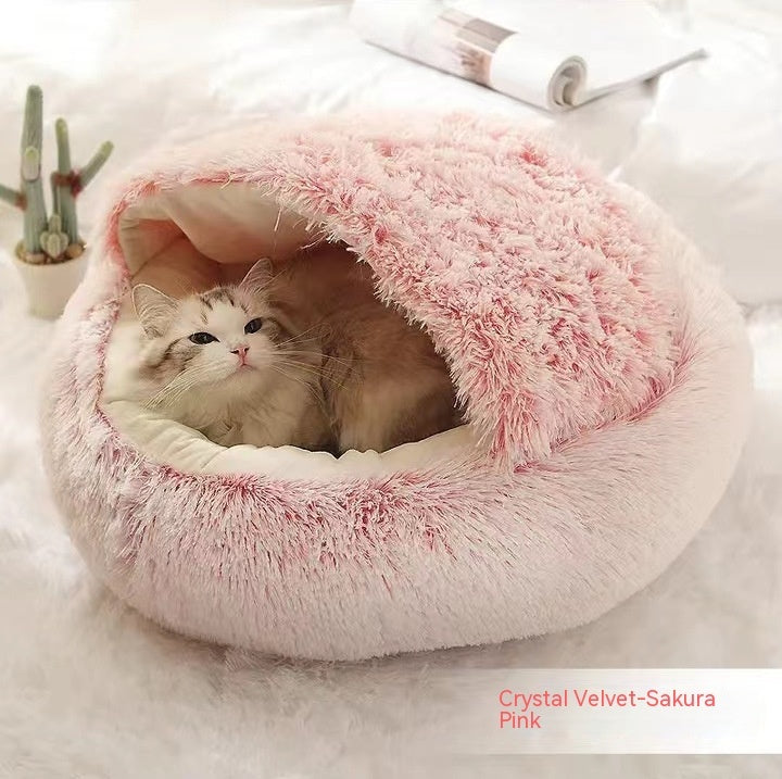 2-In-1 Round Plush Pet Bed Warm Soft Comfortable House