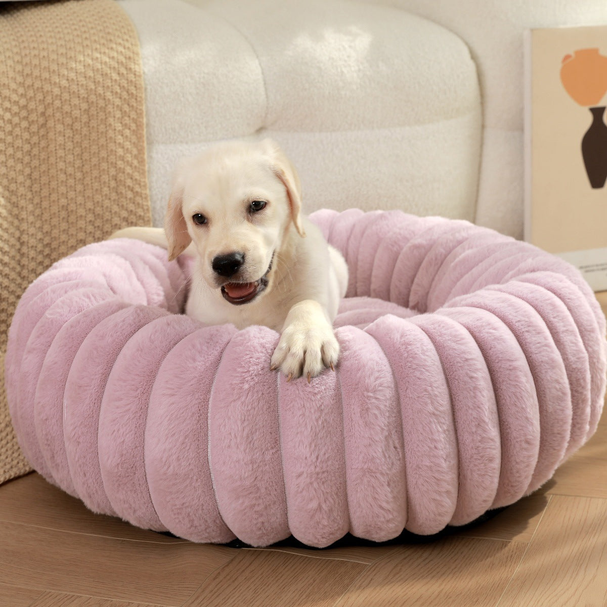 High Weight Plush Pet Bed Round Long Hair Warm Winter Nest