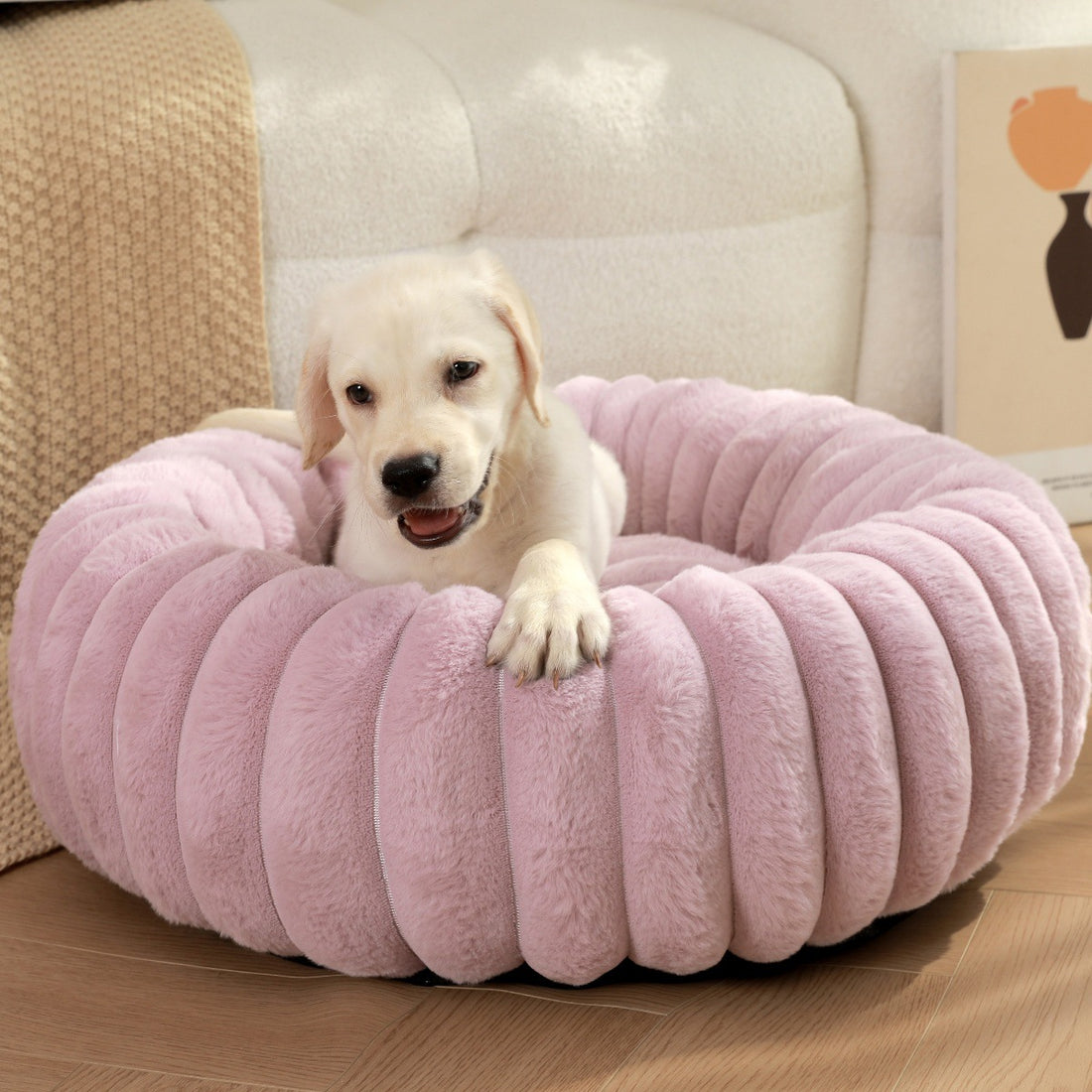 High Weight Plush Pet Bed Round Long Hair Warm Winter Nest