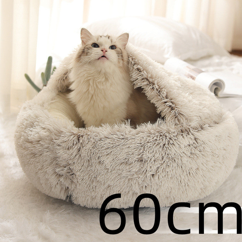 2-In-1 Round Plush Pet Bed Warm Soft Comfortable House