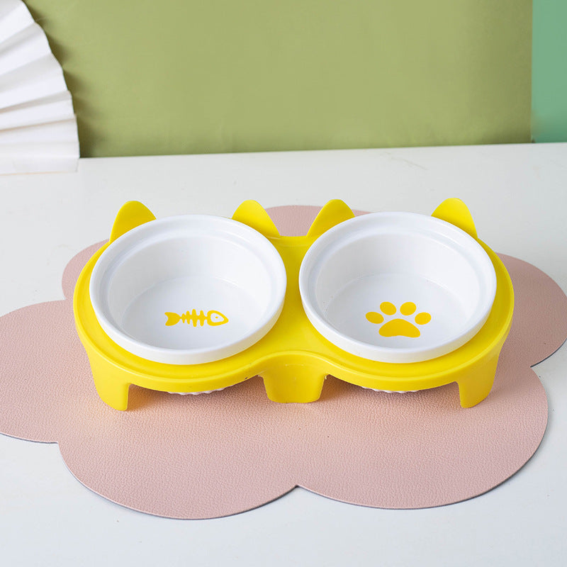 Ceramic Double Pet Bowl Elevated Water And Food Feeding Dish