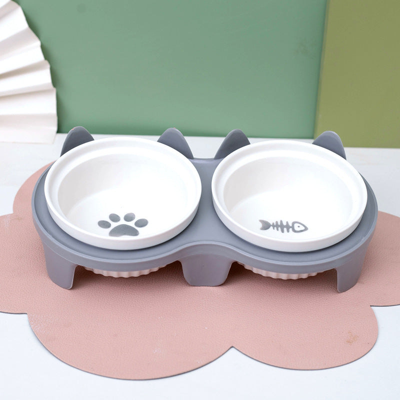 Ceramic Double Pet Bowl Elevated Water And Food Feeding Dish