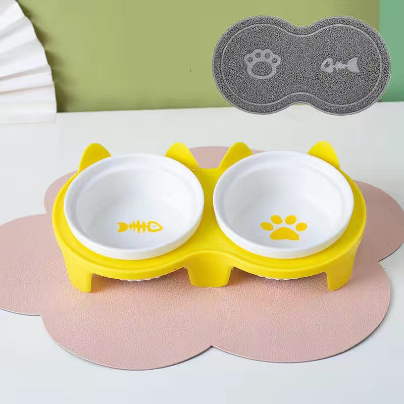 Ceramic Double Pet Bowl Elevated Water And Food Feeding Dish