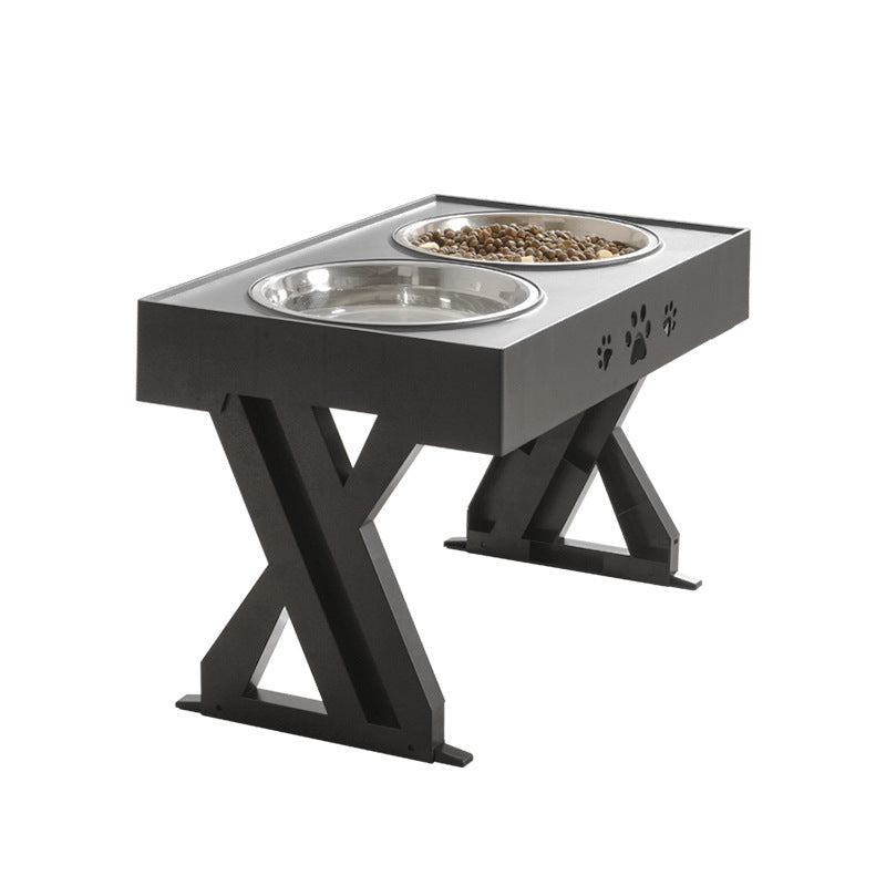 Adjustable Height Foldable Pet Feeding Table With Double Stainless Bowls