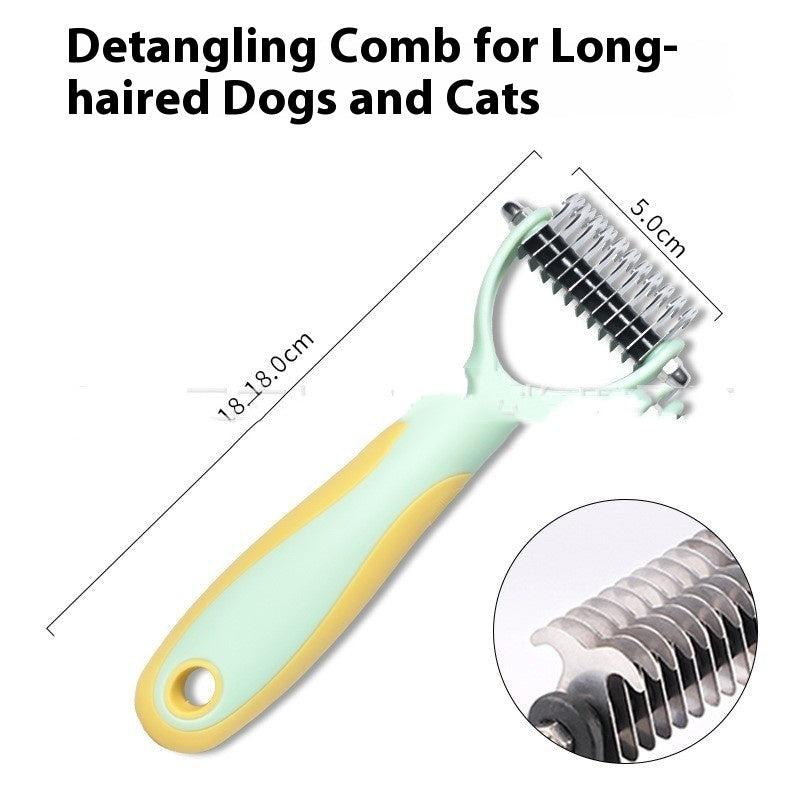 Double-Sided Pet Fur Knot Cutter Grooming and Shedding Brush