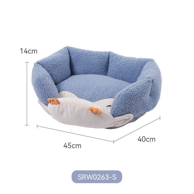 Penguin Style Pet Nest Enclosed Design Soft Warm Spacious Bed
