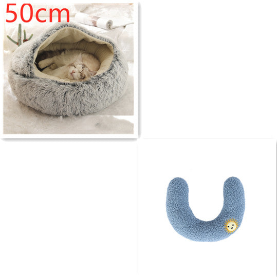 2-In-1 Round Plush Pet Bed Warm Soft Comfortable House