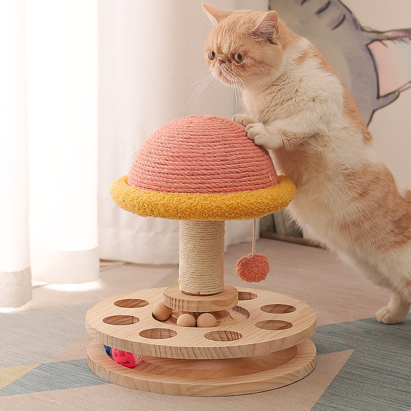 Solid Wood Pet Toy Turntable With Sisal Claw Grinder