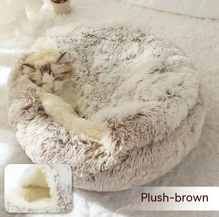 2-In-1 Round Plush Pet Bed Warm Soft Comfortable House
