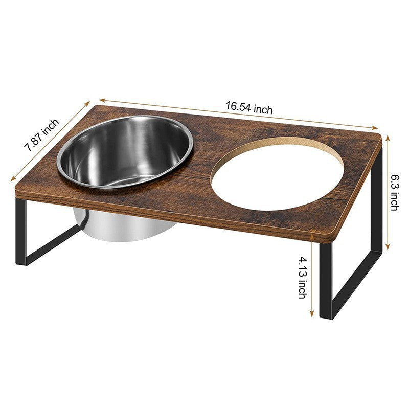 Iron And Wood Pet Feeding Rack With Elevated Bowl Stand