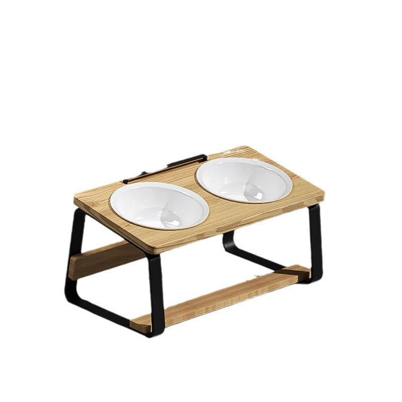 Ceramic Double Pet Feeding Bowl With Elevated Neck Support Design
