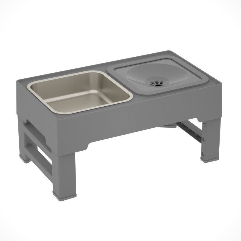 Adjustable Height Foldable Pet Feeding Table With Double Stainless Bowls