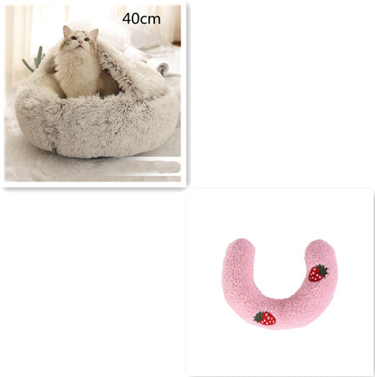 2-In-1 Round Plush Pet Bed Warm Soft Comfortable House
