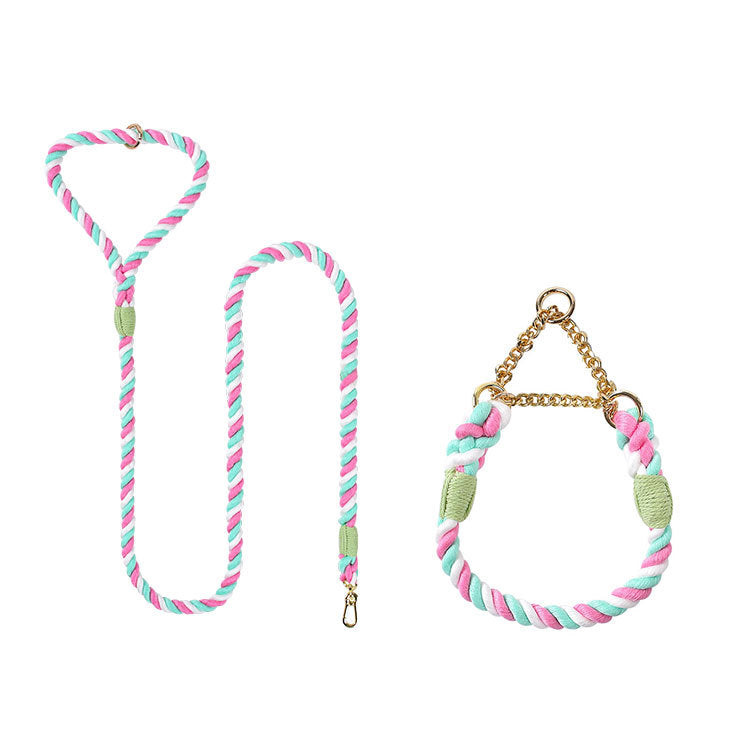 Woven Cotton Pet Leash And Collar Matching Set